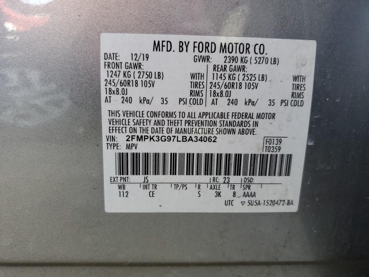 Photo 12 VIN: 2FMPK3G97LBA34062 - FORD EDGE 