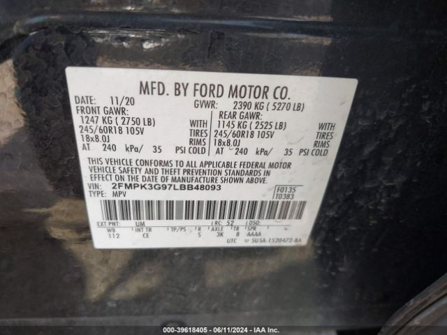 Photo 8 VIN: 2FMPK3G97LBB48093 - FORD EDGE 