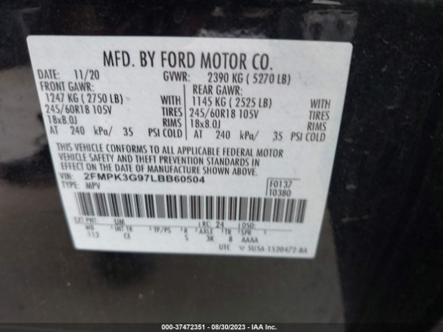 Photo 8 VIN: 2FMPK3G97LBB60504 - FORD EDGE 