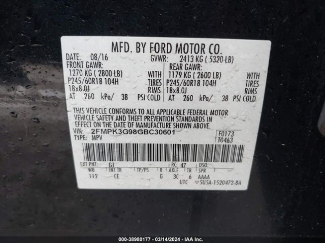 Photo 8 VIN: 2FMPK3G98GBC30601 - FORD EDGE 