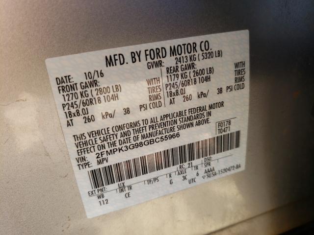 Photo 9 VIN: 2FMPK3G98GBC55966 - FORD EDGE SE 