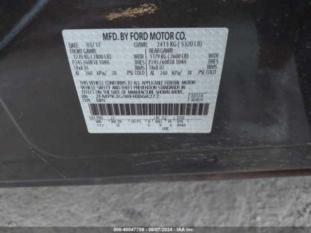 Photo 8 VIN: 2FMPK3G98HBB68277 - FORD EDGE 