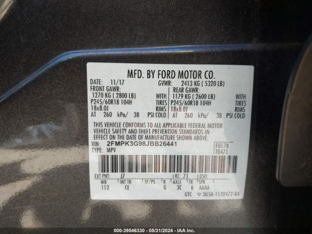 Photo 8 VIN: 2FMPK3G98JBB26441 - FORD EDGE 