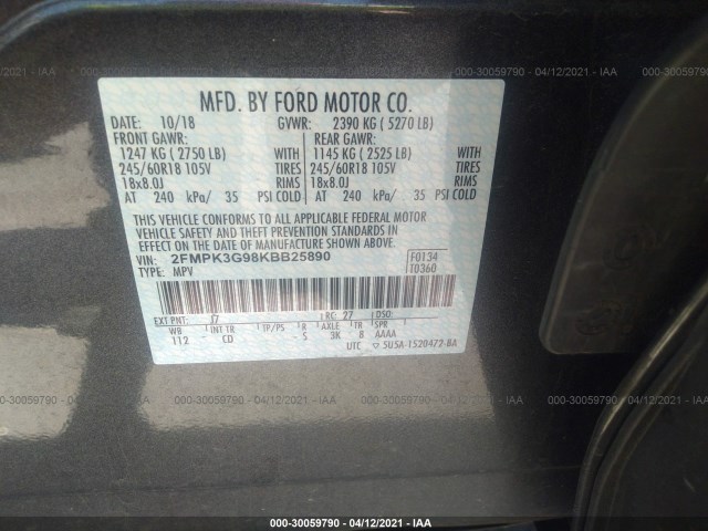 Photo 8 VIN: 2FMPK3G98KBB25890 - FORD EDGE 