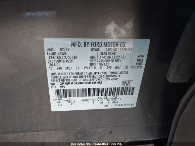 Photo 8 VIN: 2FMPK3G98KBB69162 - FORD EDGE 