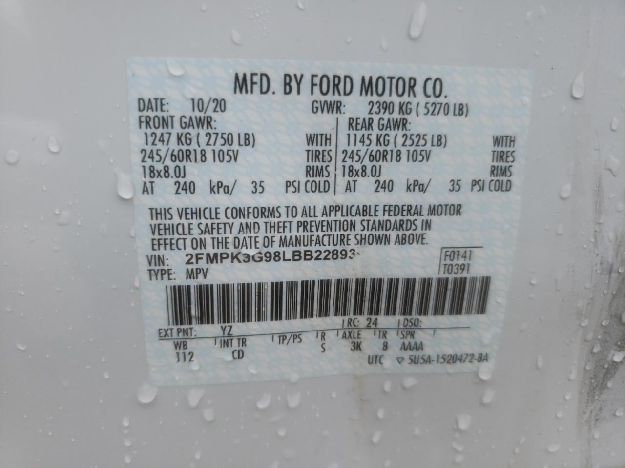 Photo 12 VIN: 2FMPK3G98LBB22893 - FORD EDGE 