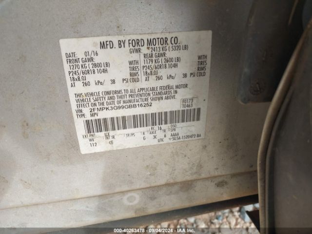 Photo 8 VIN: 2FMPK3G99GBB16252 - FORD EDGE 