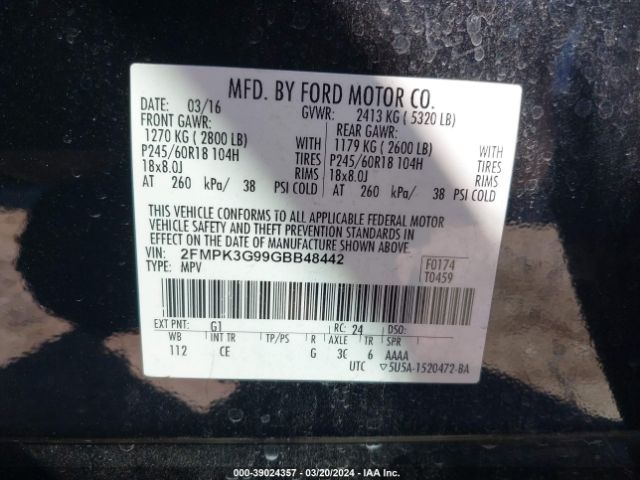 Photo 8 VIN: 2FMPK3G99GBB48442 - FORD EDGE 