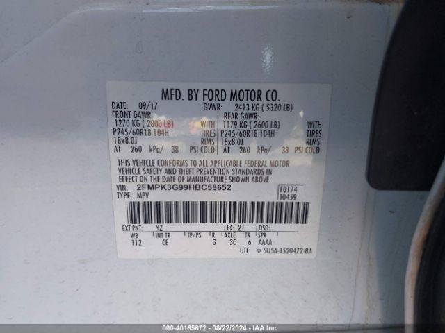 Photo 8 VIN: 2FMPK3G99HBC58652 - FORD EDGE 