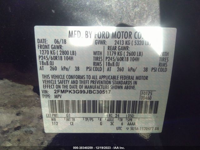 Photo 8 VIN: 2FMPK3G99JBC30517 - FORD EDGE 