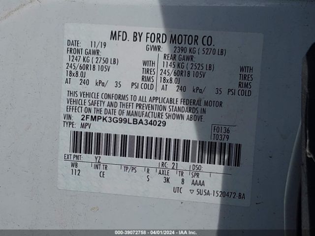 Photo 8 VIN: 2FMPK3G99LBA34029 - FORD EDGE 