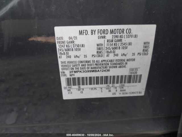 Photo 8 VIN: 2FMPK3G99MBA12436 - FORD EDGE 