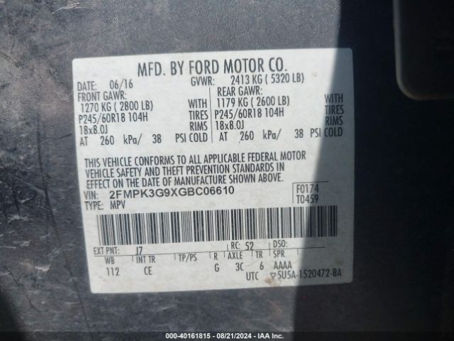 Photo 8 VIN: 2FMPK3G9XGBC06610 - FORD EDGE 