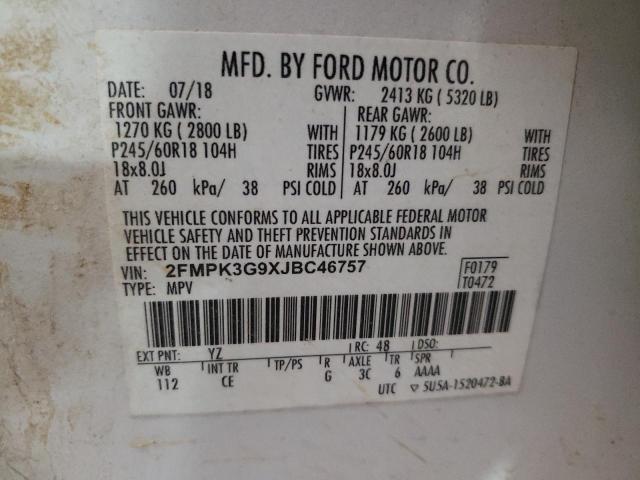 Photo 9 VIN: 2FMPK3G9XJBC46757 - FORD EDGE SE 