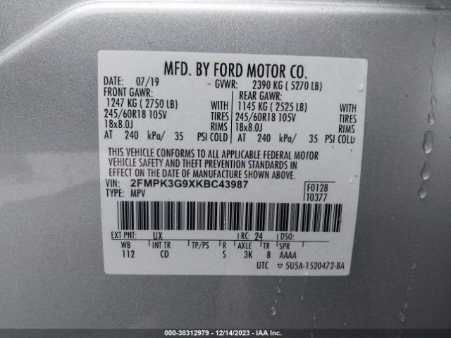 Photo 8 VIN: 2FMPK3G9XKBC43987 - FORD EDGE 