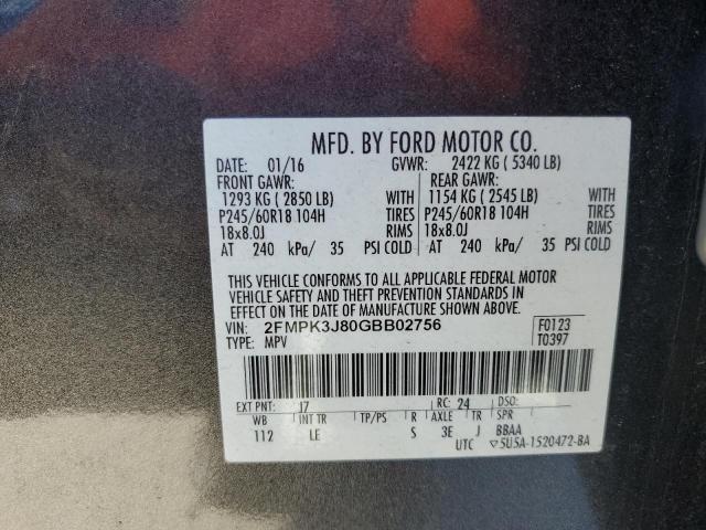 Photo 11 VIN: 2FMPK3J80GBB02756 - FORD EDGE SEL 