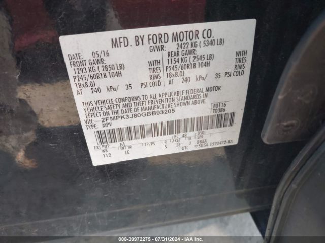 Photo 8 VIN: 2FMPK3J80GBB93205 - FORD EDGE 