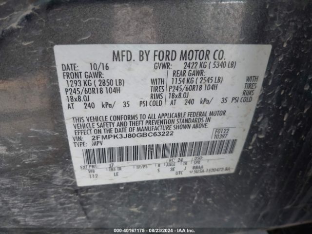 Photo 8 VIN: 2FMPK3J80GBC63222 - FORD EDGE 