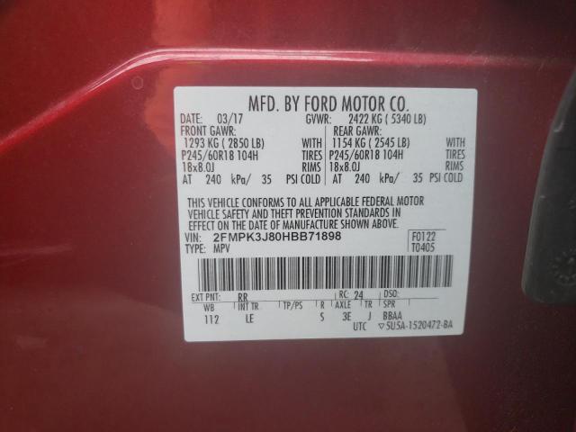 Photo 9 VIN: 2FMPK3J80HBB71898 - FORD EDGE SEL 