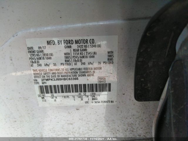 Photo 8 VIN: 2FMPK3J80HBC63366 - FORD EDGE 