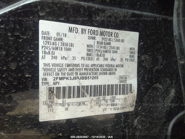 Photo 8 VIN: 2FMPK3J80JBB51205 - FORD EDGE 