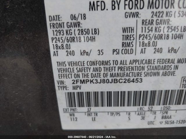 Photo 8 VIN: 2FMPK3J80JBC26453 - FORD EDGE 