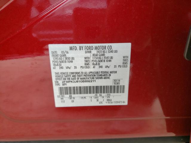 Photo 9 VIN: 2FMPK3J81GBB92211 - FORD EDGE SEL 