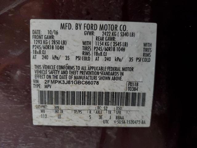 Photo 12 VIN: 2FMPK3J81GBC66078 - FORD EDGE SEL 