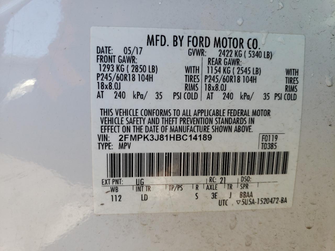 Photo 13 VIN: 2FMPK3J81HBC14189 - FORD EDGE 