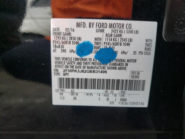 Photo 9 VIN: 2FMPK3J82GBB31496 - FORD EDGE SEL 