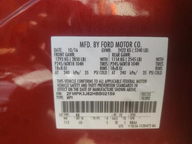 Photo 9 VIN: 2FMPK3J82HBB02159 - FORD EDGE SEL 