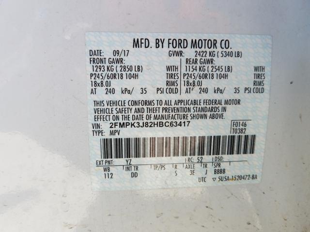 Photo 9 VIN: 2FMPK3J82HBC63417 - FORD EDGE SEL 