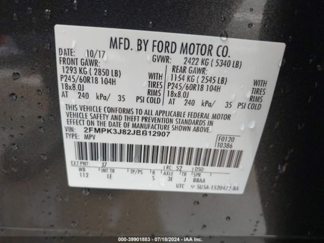 Photo 8 VIN: 2FMPK3J82JBB12907 - FORD EDGE 