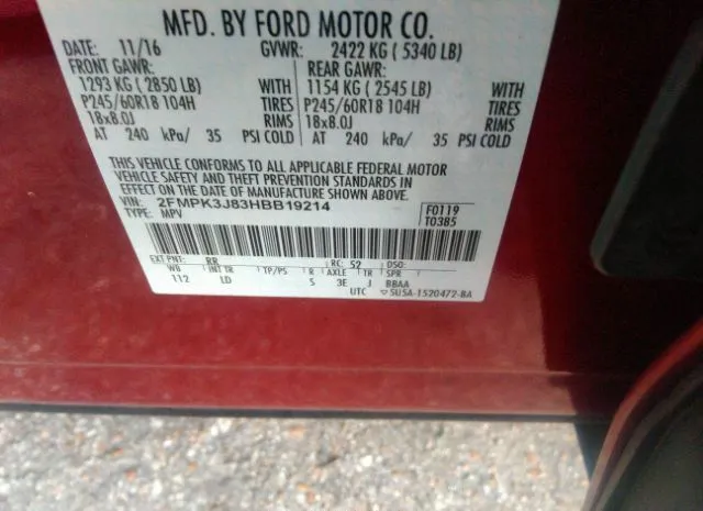 Photo 8 VIN: 2FMPK3J83HBB19214 - FORD EDGE 