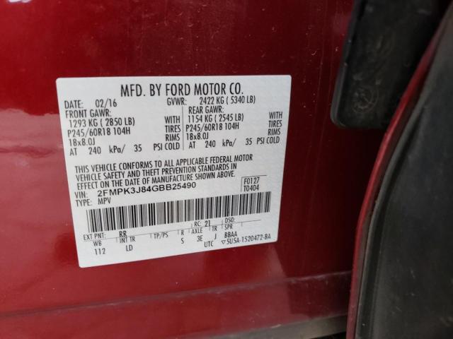 Photo 12 VIN: 2FMPK3J84GBB25490 - FORD EDGE SEL 