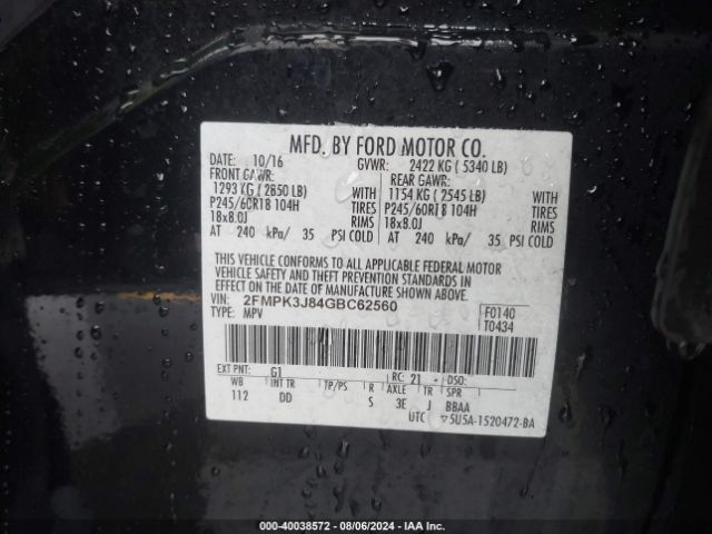 Photo 8 VIN: 2FMPK3J84GBC62560 - FORD EDGE 