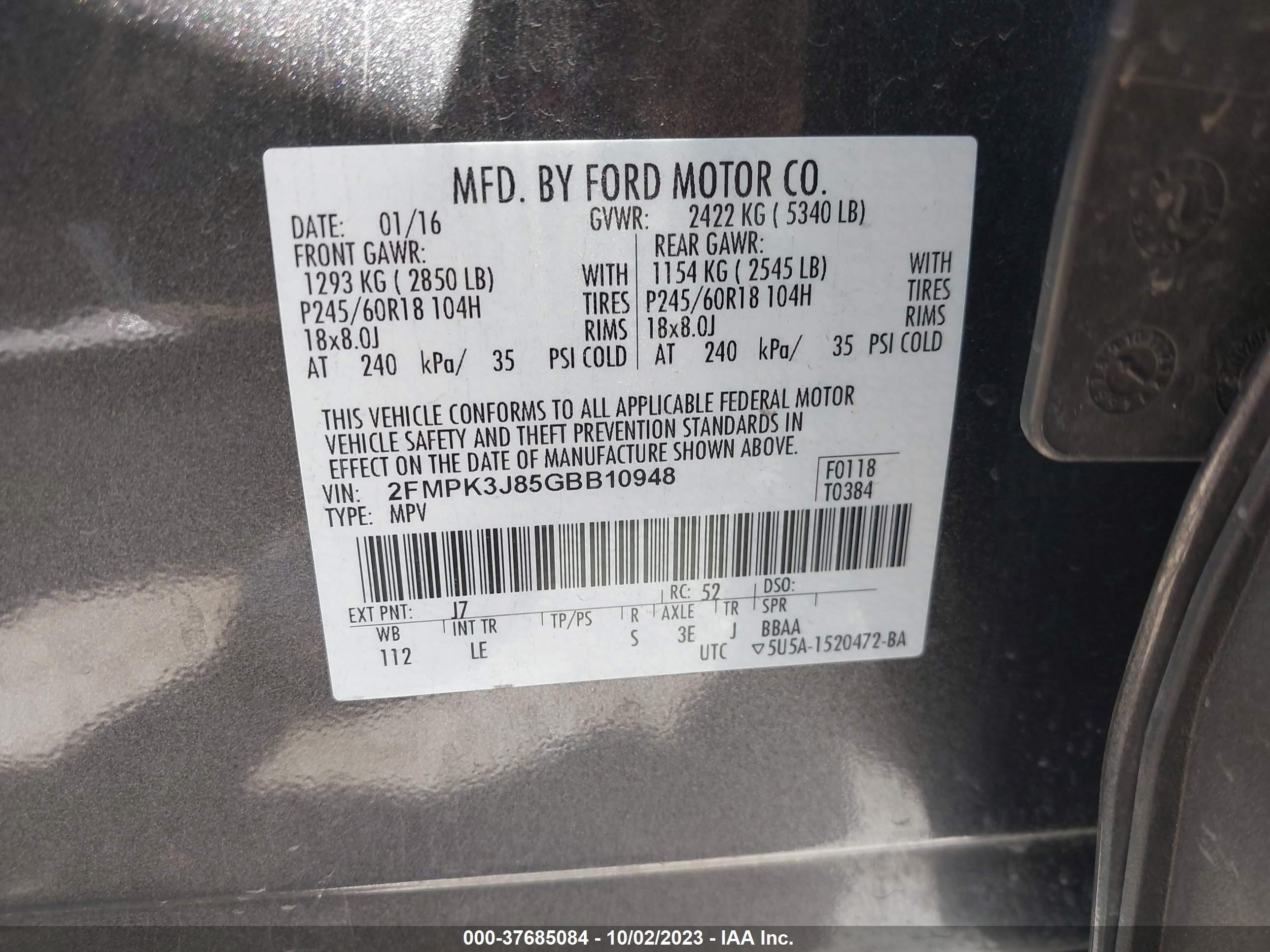 Photo 8 VIN: 2FMPK3J85GBB10948 - FORD EDGE 