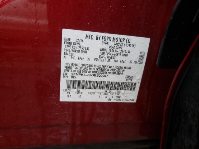 Photo 9 VIN: 2FMPK3J85GBB29967 - FORD EDGE SEL 