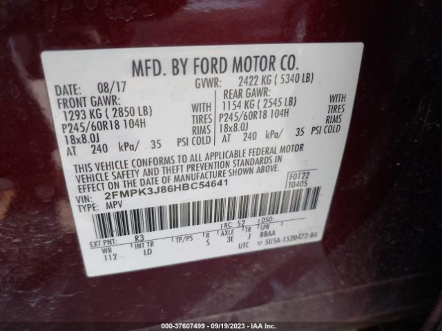 Photo 8 VIN: 2FMPK3J86HBC54641 - FORD EDGE 