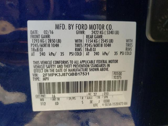 Photo 12 VIN: 2FMPK3J87GBB17531 - FORD EDGE 