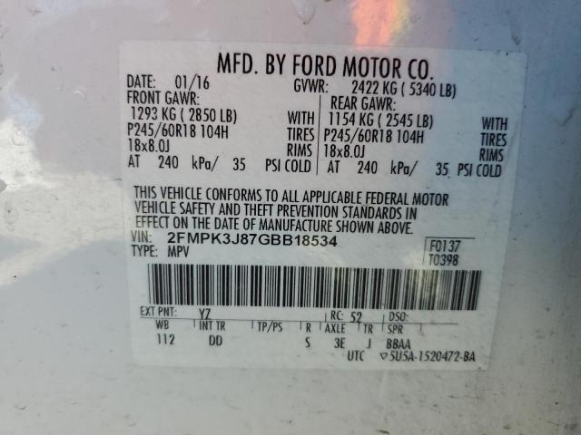 Photo 12 VIN: 2FMPK3J87GBB18534 - FORD EDGE SEL 