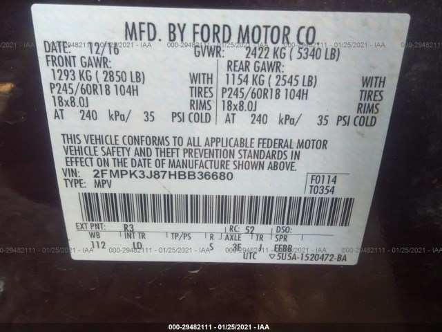 Photo 8 VIN: 2FMPK3J87HBB36680 - FORD EDGE 