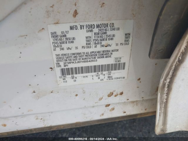 Photo 8 VIN: 2FMPK3J87HBB42933 - FORD EDGE 