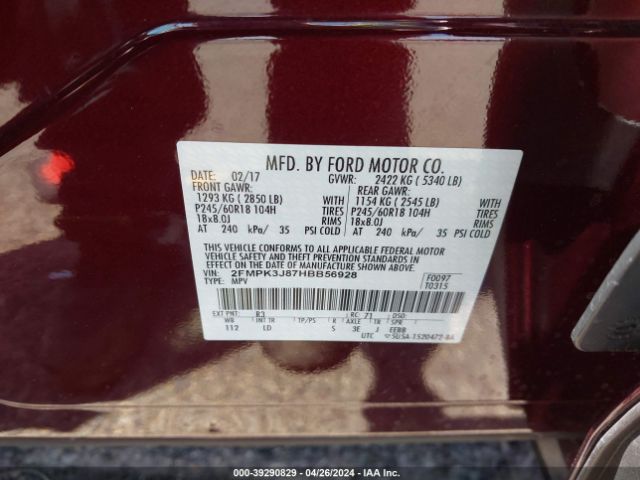 Photo 8 VIN: 2FMPK3J87HBB56928 - FORD EDGE 