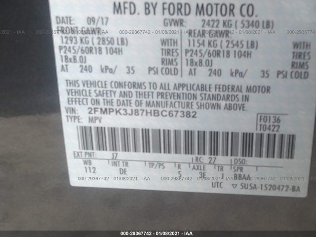 Photo 8 VIN: 2FMPK3J87HBC67382 - FORD EDGE 