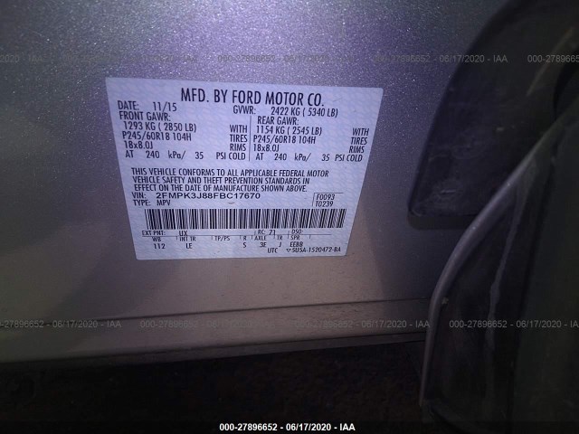 Photo 8 VIN: 2FMPK3J88FBC17670 - FORD EDGE 