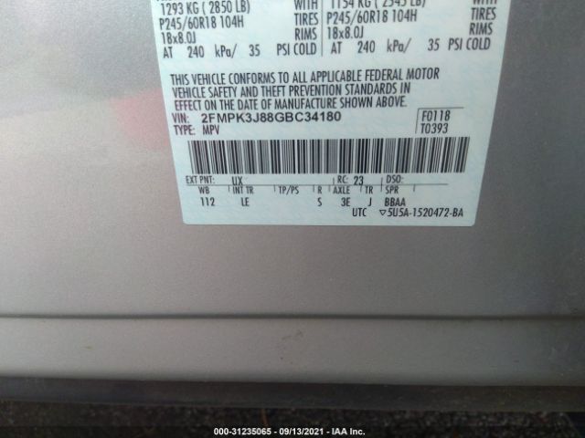 Photo 8 VIN: 2FMPK3J88GBC34180 - FORD EDGE 