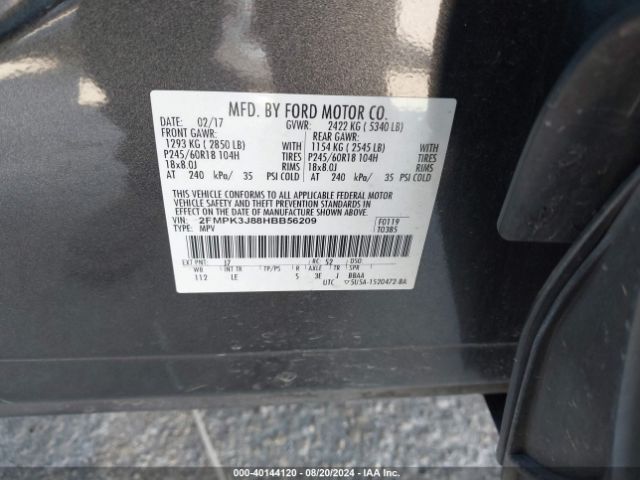 Photo 8 VIN: 2FMPK3J88HBB56209 - FORD EDGE 