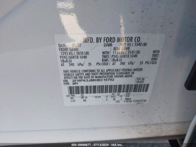 Photo 8 VIN: 2FMPK3J88HBC15792 - FORD EDGE 