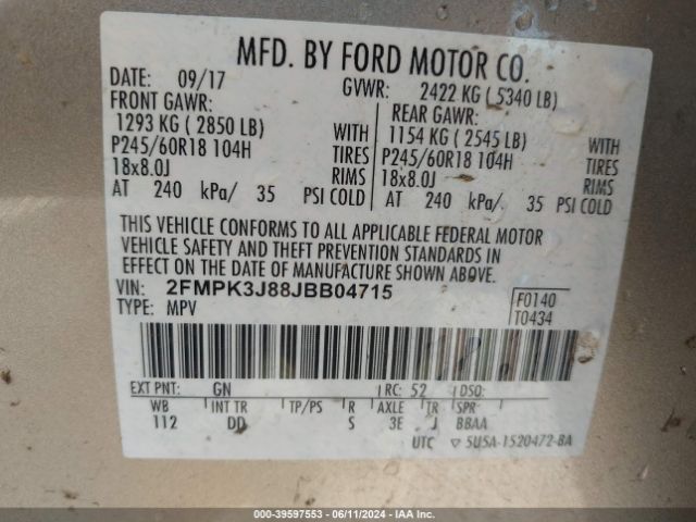 Photo 8 VIN: 2FMPK3J88JBB04715 - FORD EDGE 